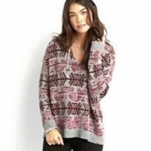American Eagle Hooded Sweater Aztec Print 100% Cotton Boho Size Small
